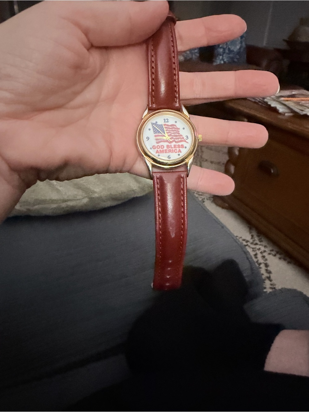 Paulino Canada God Bless America FLAG Watch with Brown Leather Strap